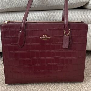 Coach Merlot Croc Nina Tote Bag